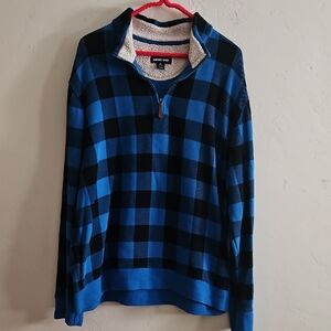 Lands' End Men’s Blue and Black Buffalo Plaid Half-Zip Sweater - XL
